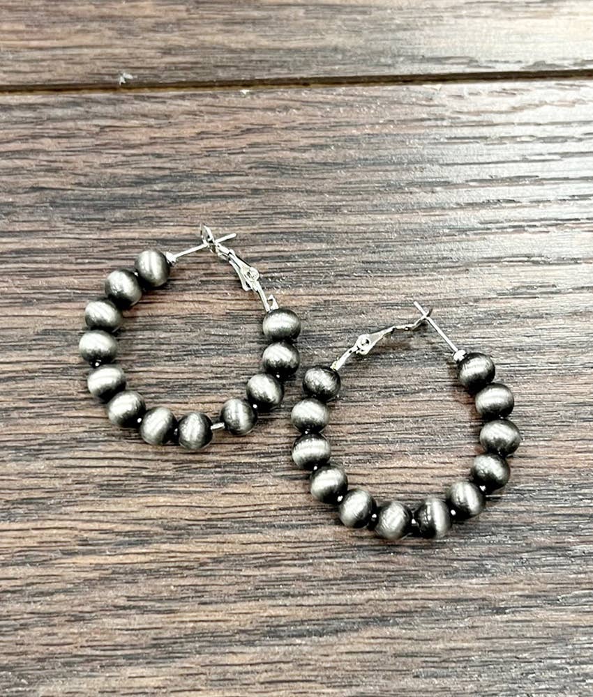 Handmade 25mm Hoop, 6mm Navajo Bead Earrings