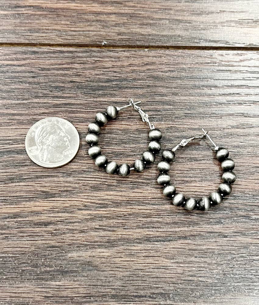 Handmade 25mm Hoop, 6mm Navajo Bead Earrings
