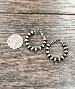 Handmade 25mm Hoop, 6mm Navajo Bead Earrings