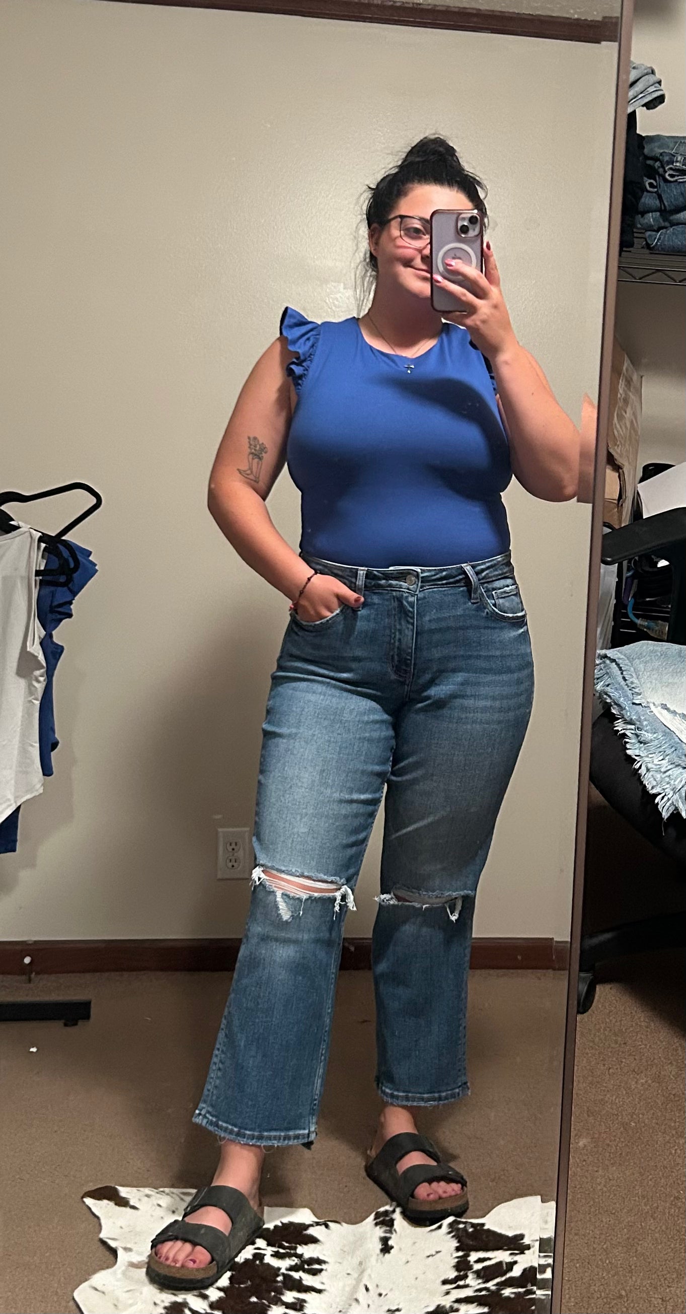 Blue Ruffle Body Suit