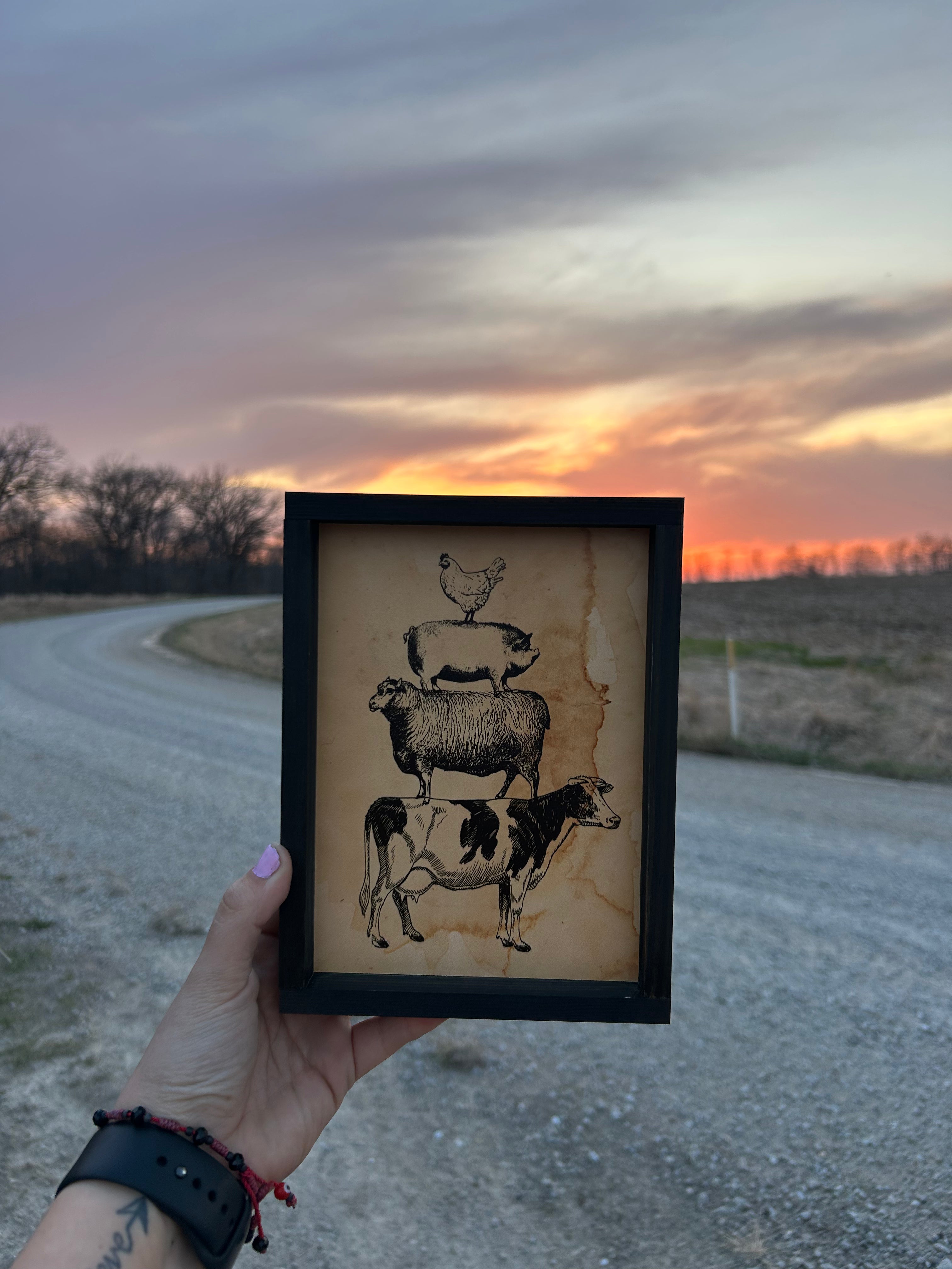 Vintage Farm Animals Stacked Sign