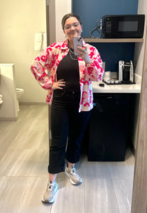 Pink Blooming Floral Print Long Sleeve Buttoned Shirt