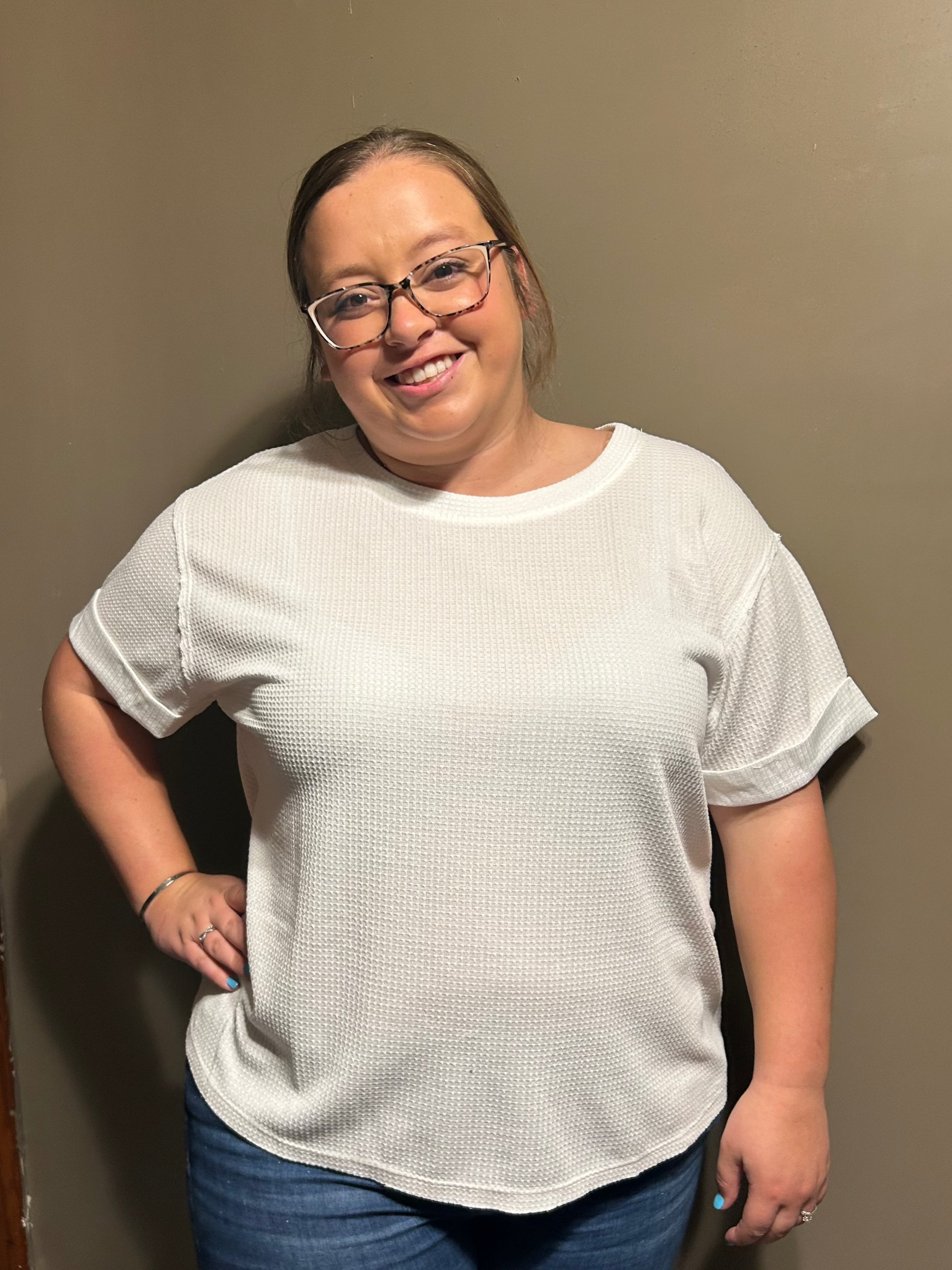 Waffle Knit Top-White