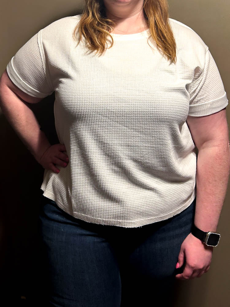 Waffle Knit Top-White