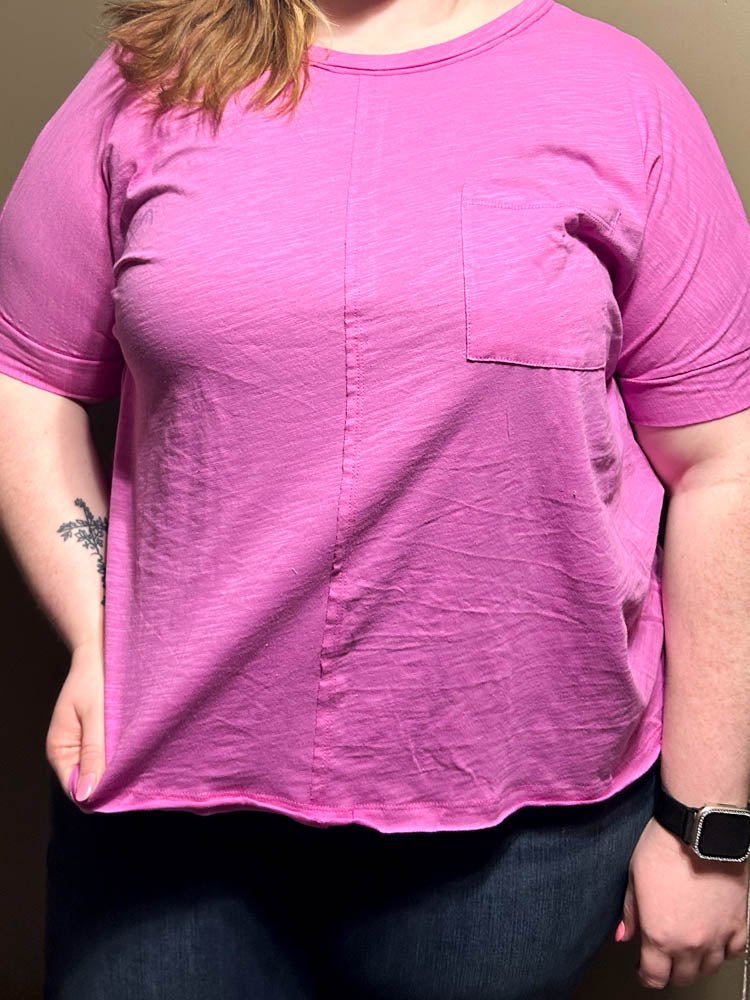 Front Pocket Cotton Top- Fuchsia