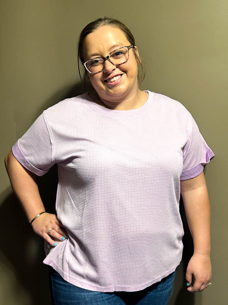 Waffle Knit Top-Lilac