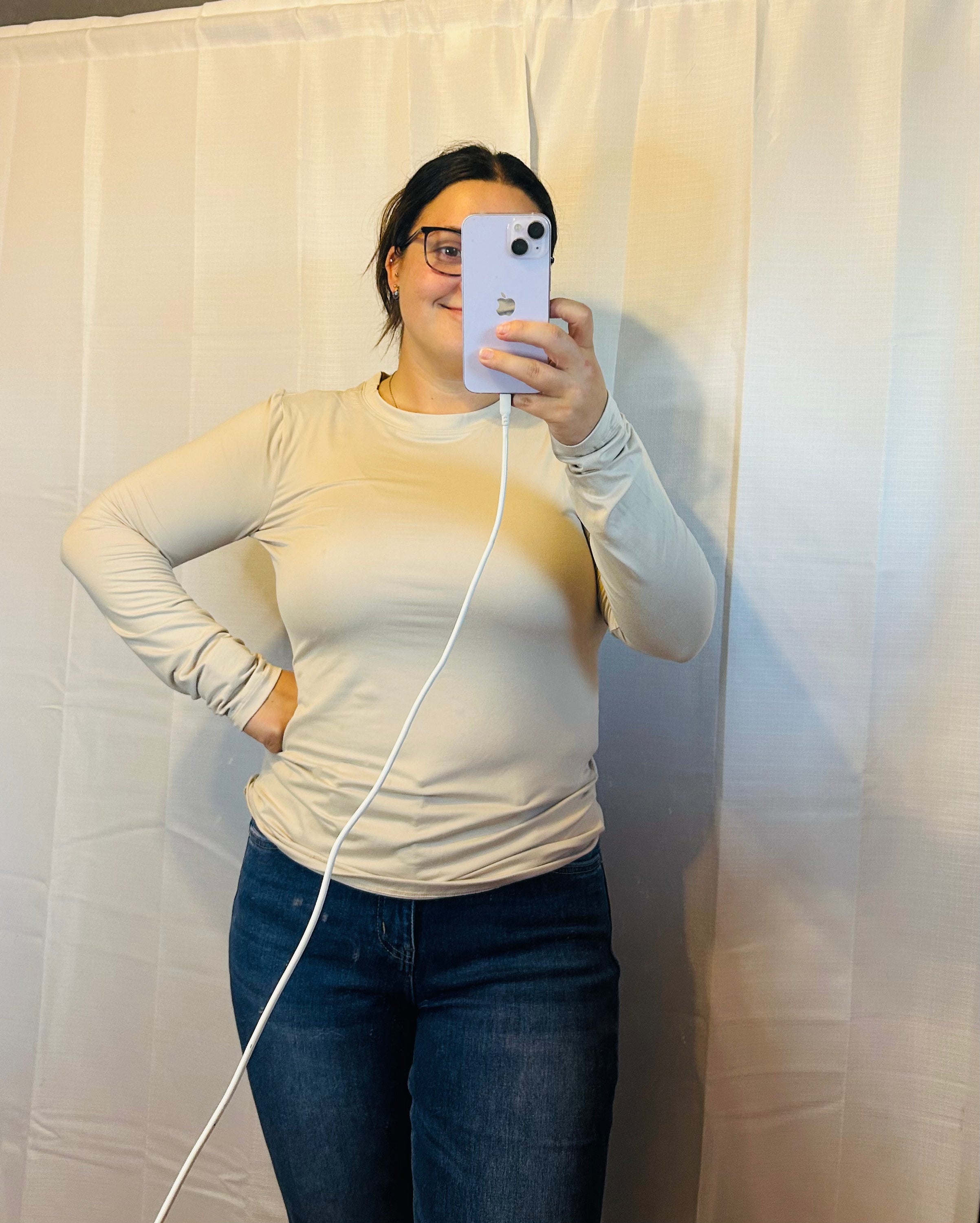 Brushed Microfiber Long Sleeve Round Neck Tee