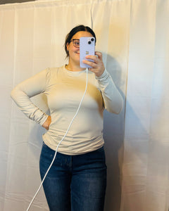 Brushed Microfiber Long Sleeve Round Neck Tee