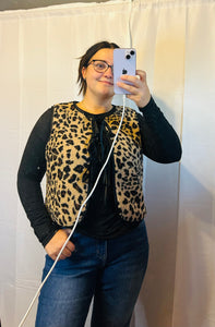 Front Ribbon Leopard Sherpa Vest