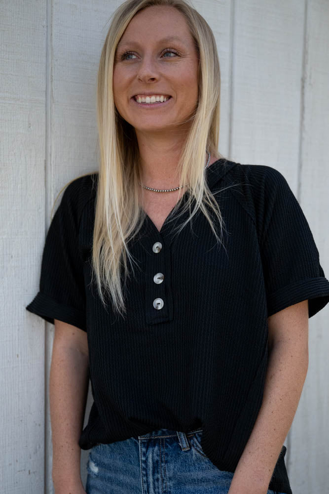 Black Knit Button Down