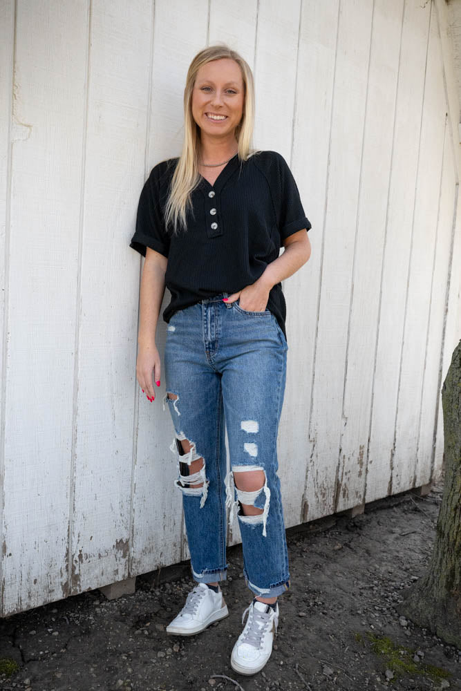 Super High Rise Distressed Cuffed Mom Jean