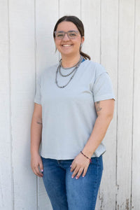 Short Sleeve Waffle Knit Top-Grey