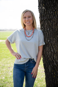 Short Sleeve Waffle Knit Top-Grey