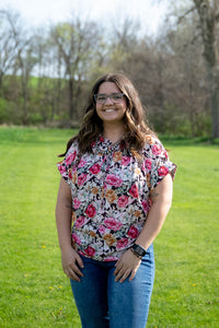 Floral Print Crew Neck Short Sleeve Shift Blouse