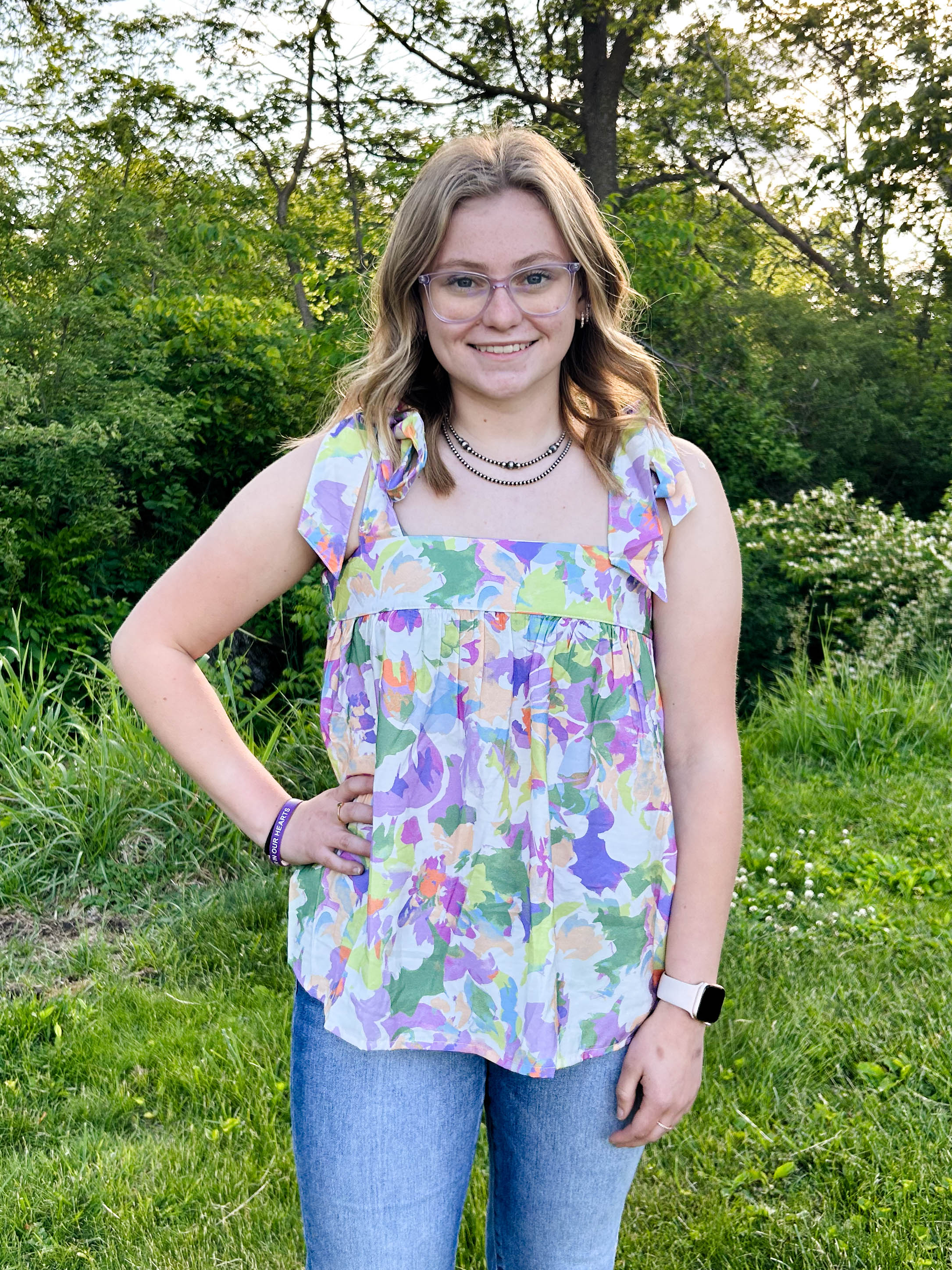 Floral Printed Tied Shoulder Top
