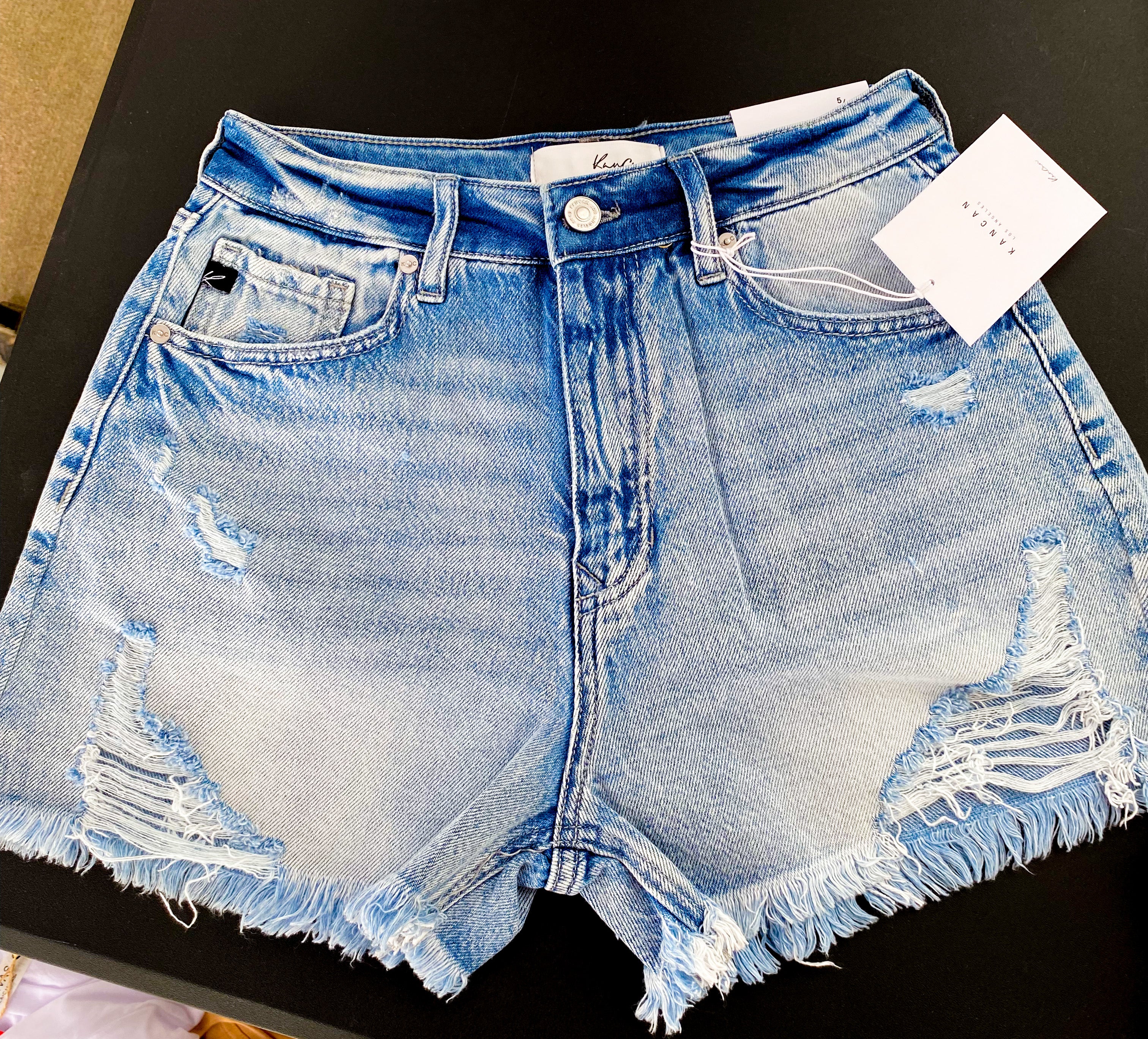 Kan Can Distressed High Rise Mom Shorts