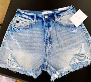 Kan Can Distressed High Rise Mom Shorts