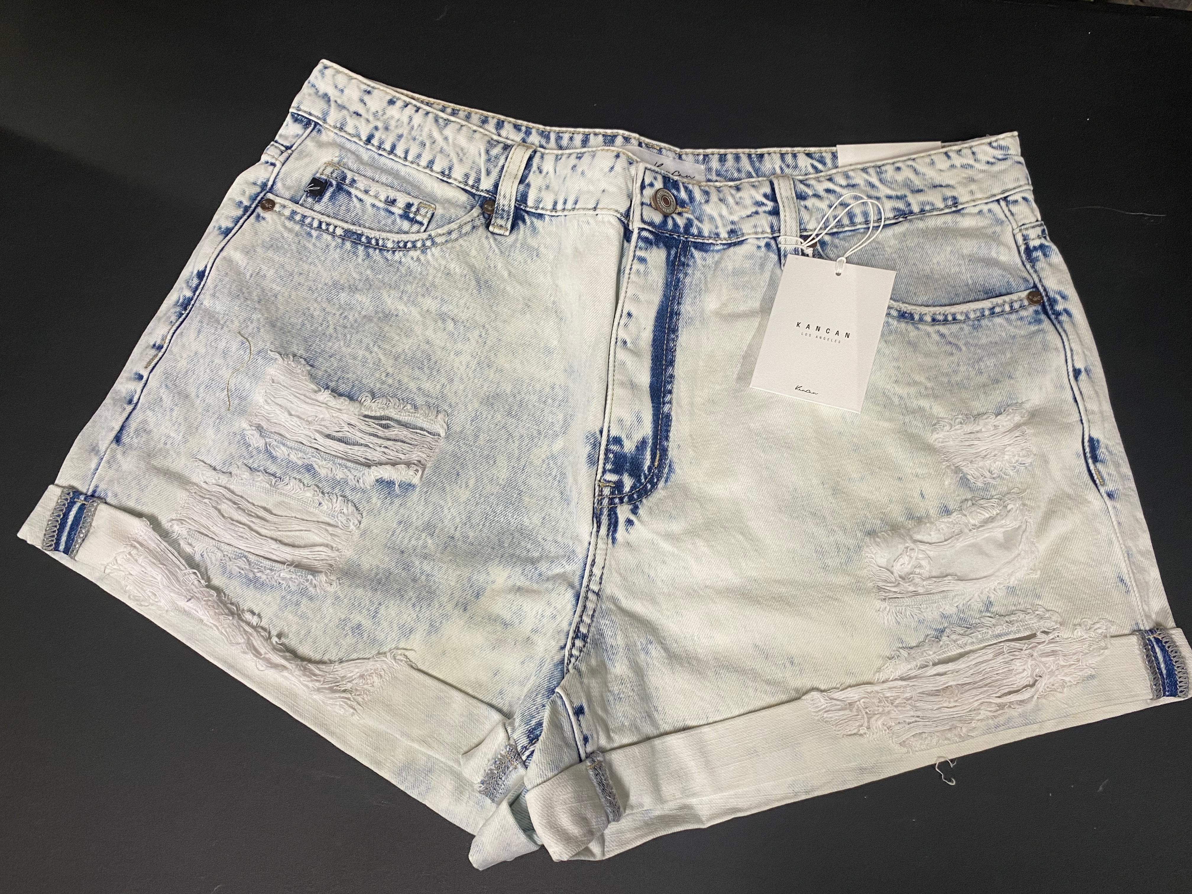 Kan Can High Rise Frayed Hem Cuffed Shorts