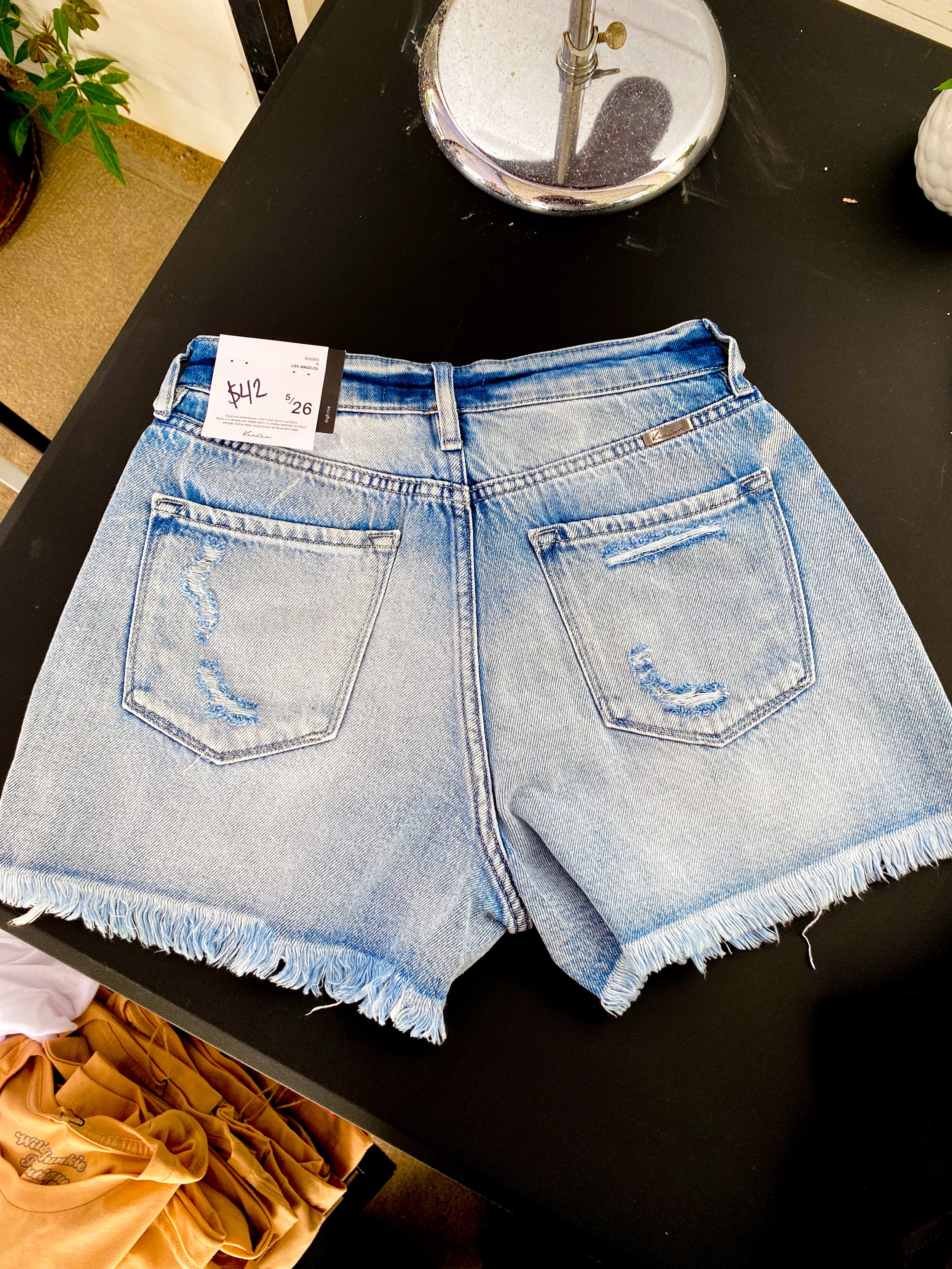 Kan Can Distressed High Rise Mom Shorts